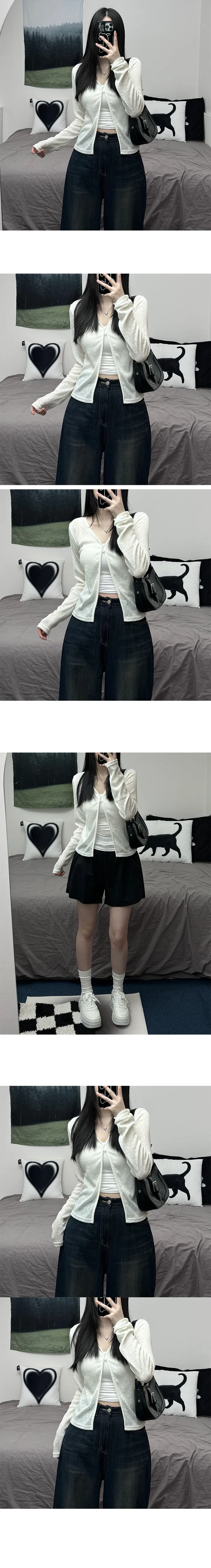 [살탐방지/여리여리 끝판왕] see-through two- button slit long-sleeved cardigan 시스루 투버튼 트임 긴팔 가디건 상세 이미지 2