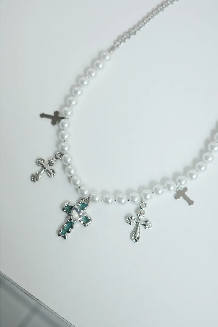 blue cross necklace | 블루 하트 십자가 진주 목걸이 상세 이미지 26