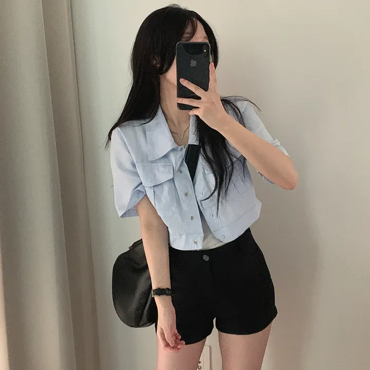 [여름*.*/핏보장🤍] 아몬드 야상 크롭 반팔 자켓 상세 이미지 7