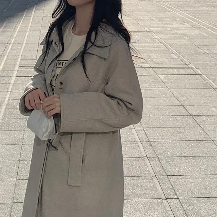 [wool30%/고퀄리티] 히든 버튼 오버핏 벨트세트 허리끈 발마칸 싱글 롱 코트 상세 이미지 13