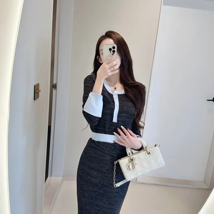 고퀄리티 니트 골지 배색 투피스 글램 OPS 상세 이미지 2