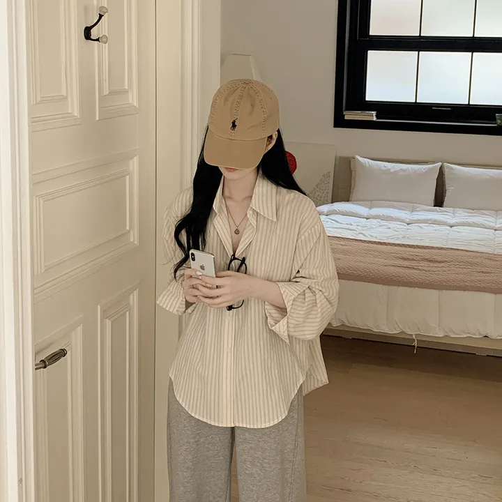 [여름셔츠✨/오버핏!] 버터링 스트라이프 바스락 코튼 레이어드 셔츠 넉넉함보장 빅사이즈 상세 이미지 21