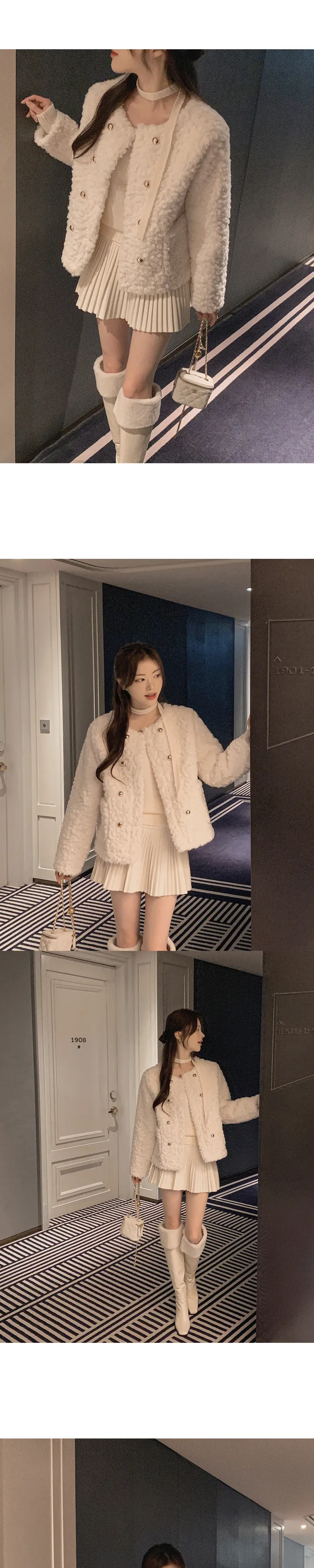 [고퀄/퍼자켓/하객룩] 로민 노카라 라운드넥 금장버튼 더블버튼 포켓 페이크퍼 오픈 자켓 상세 이미지 13
