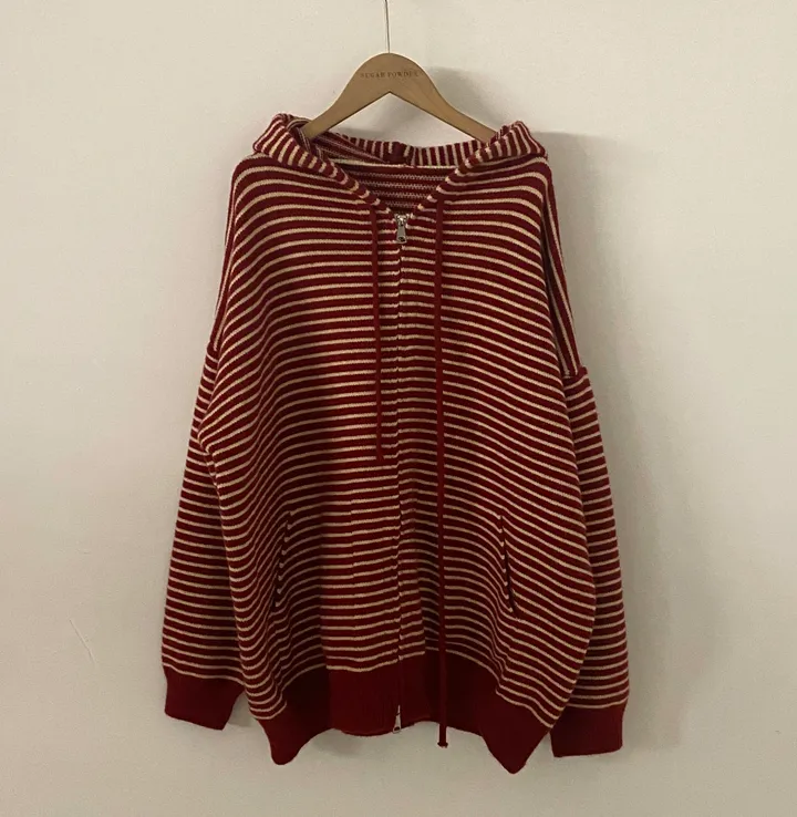 Made [투웨이,도톰] 빔블 루즈핏 스트라이프 후드 니트 집업, 가디건 - 4color 상세 이미지 30