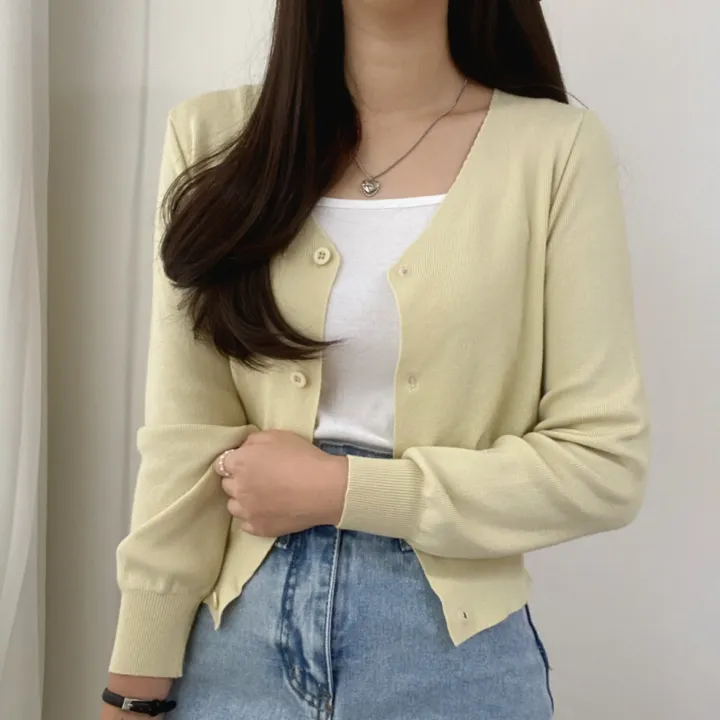 (데일리)소프트 기본 긴팔 니트 크롭 브이넥 가디건 5color 상세 이미지 8