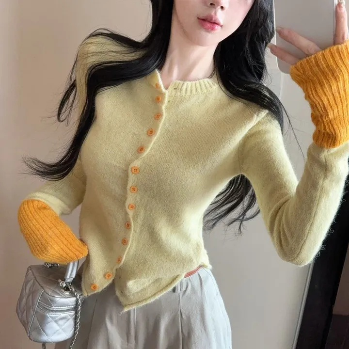 ❣️스타일업❣️ 투톤 가디건 배색 기본 이너 간절기 아우터 봄 가을 가디건 상세 이미지 1