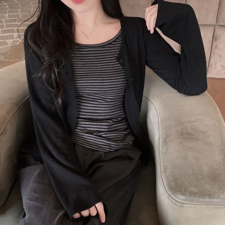 [일체형!/팔뚝살부각X]메모리 올인원 단가라 레이어드 가디건 티셔츠(일체형 티셔츠) 상세 이미지 10