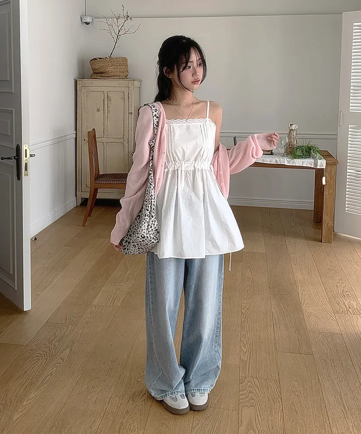 [데일리가디건💗] 데이쥬 팬던트 루즈핏 레이어드 브이넥 니트 가디건 봄 여름 가을 / 벚꽃룩 캠퍼스룩 데일리룩 클래식블랑 상세 이미지 3