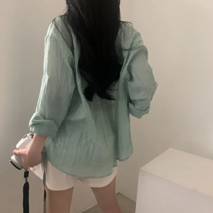 [살안타템17컬러✨/크롭&루즈핏] 햇빛차단, 린넨 시스루 루즈핏 거즈 셔츠/남방 블라우스 상세 이미지 26