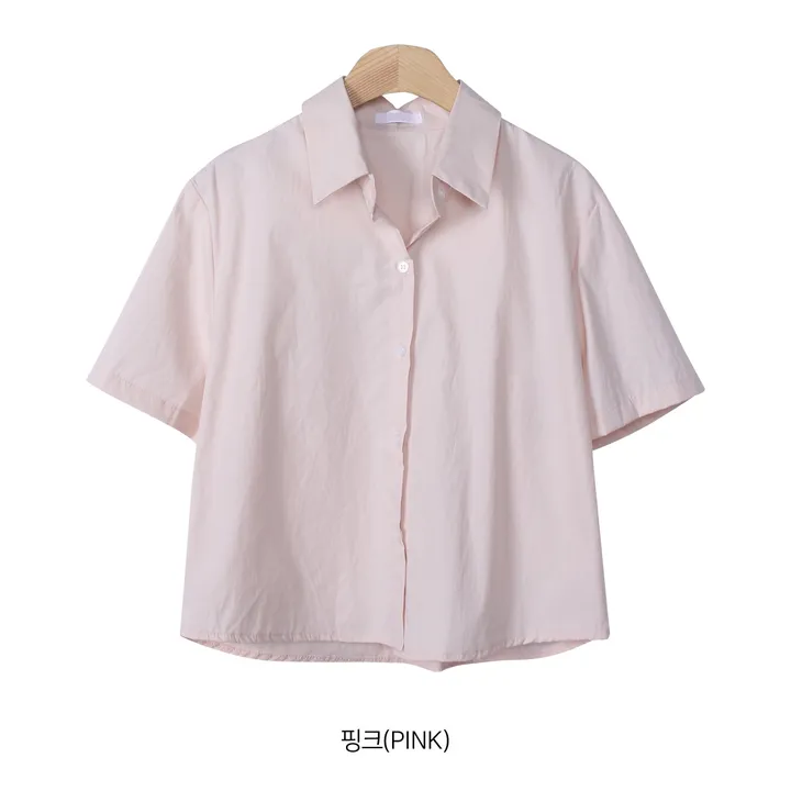 [비침X,베이직] 8컬러 제이 크롭 카라 코튼 반팔 셔츠 상세 이미지 30