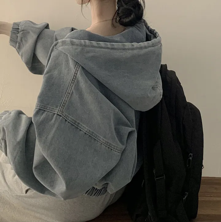 [왕박시/아방핏✨] 데님 빅후드 투웨이 청자켓 후드집업 숏점퍼 연청 흑청 개강룩 캠퍼스룩 빅사이즈 상세 이미지 8