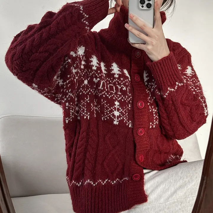 당일출고🚀[wool20%/두툼❄] 하이넥 스노우 패턴 노르딕 루즈핏 가디건 3color 상세 이미지 47