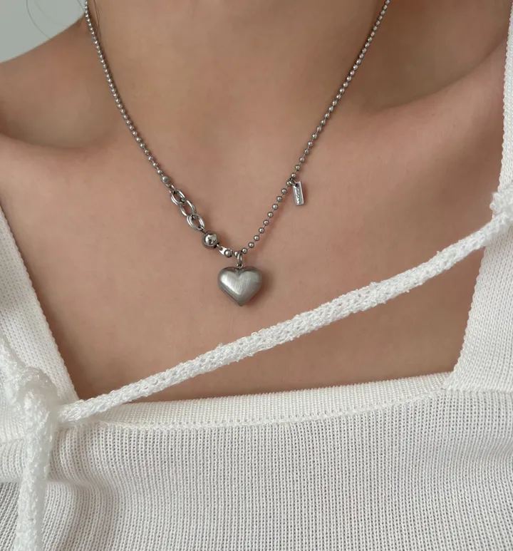 hno 무광 스지 하트 볼 군번줄 레이어드 숏 목걸이 상세 이미지 24