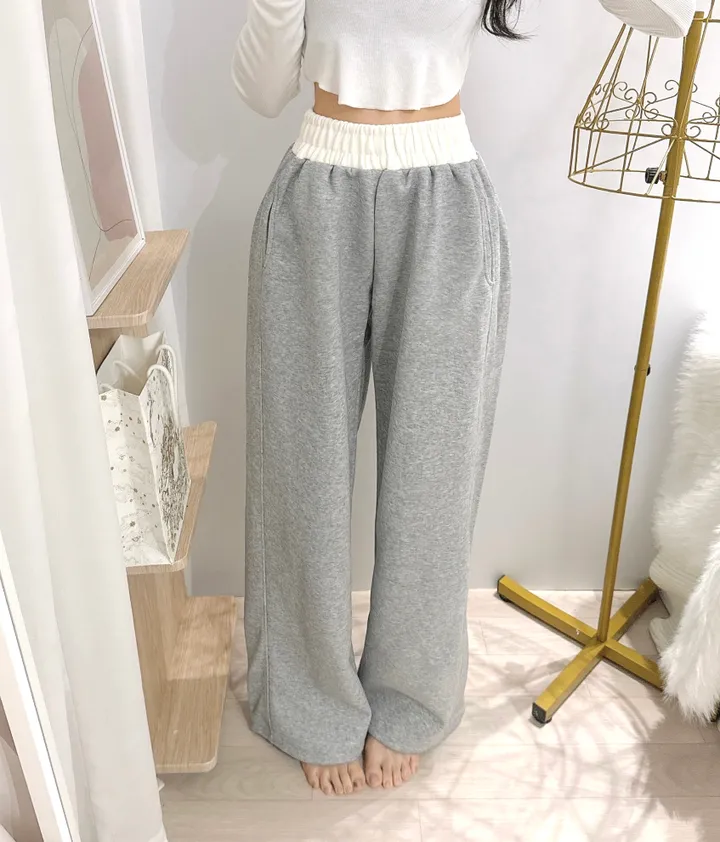*2way [주머니배색 포인트!] 패트 배색 밴딩 힙 와이드 롱 트레이닝팬츠 롱팬츠 - 4color 상세 이미지 8