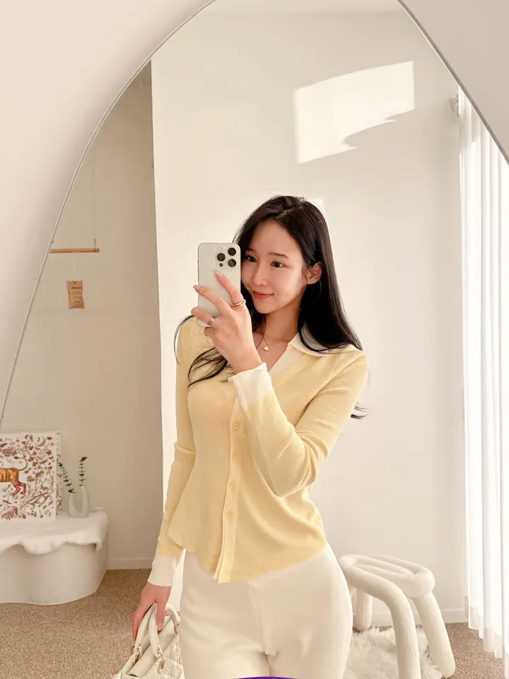 파스텔 카라 레이어드 니트 가디건 상세 이미지 10
