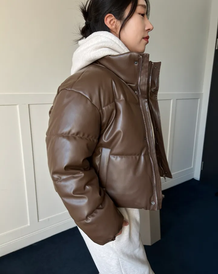[당일출고❤️/최저가] 하이넥 레더 크롭 숏 패딩 점퍼 상세 이미지 6
