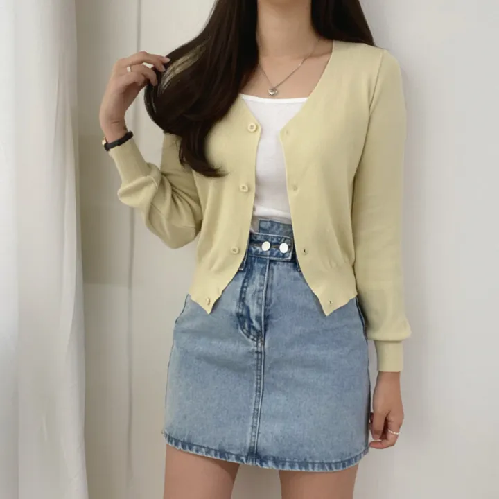 (데일리)소프트 기본 긴팔 니트 크롭 브이넥 가디건 5color 상세 이미지 13