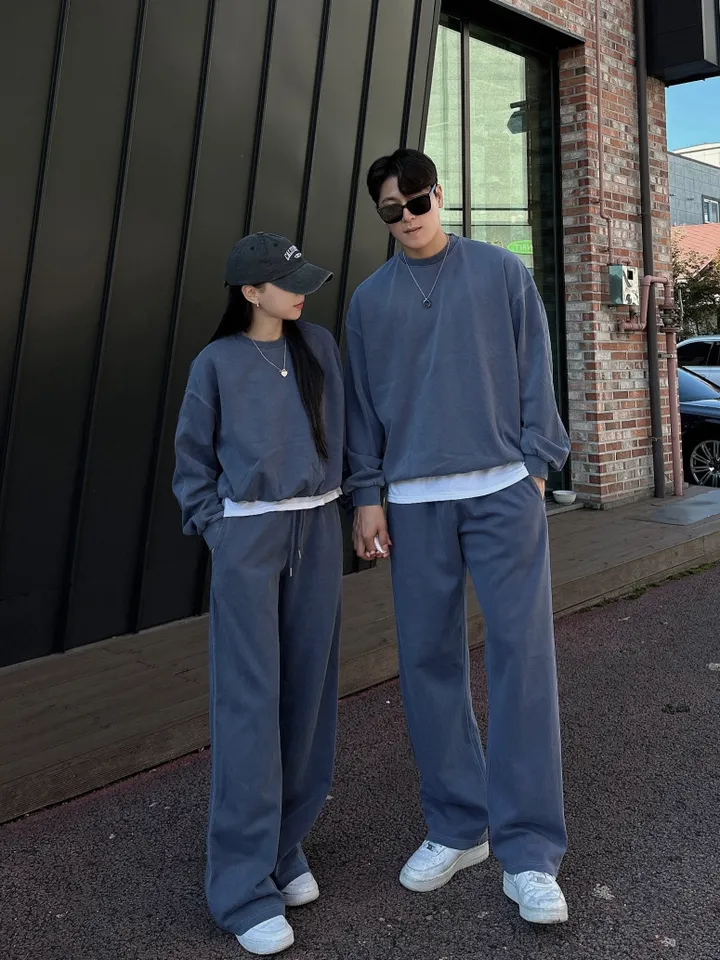 크롭~4XL/ 피그먼트 맨투맨 커플 트레이닝 세트 크롭 오버핏 남녀공용 팬츠 긴바지 겨울 봄 가을 커플룩 커플 시밀러룩 꾸안꾸 투피스 셋업 스트릿 남자 코디 데이트 빅사이즈 코마 상세 이미지 52