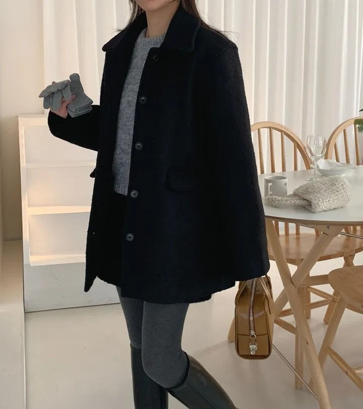 [주문폭주🔥][겨울신상⛄] 메리 부클 카라 하프 코트(2color) / 하객룩 하프코트 코트 숏코트 아우터 상세 이미지 31