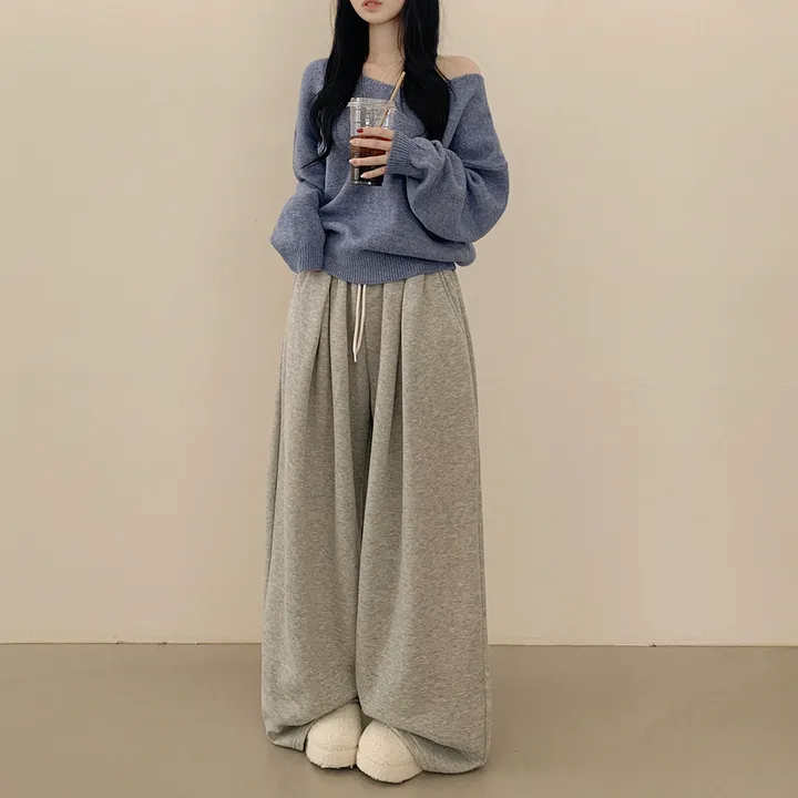[청순힙✨폭닥] 흐르는 여리핏, 보트 브이넥 오버핏 원오프숄더 아방핏 긴팔니트 빅사이즈 상세 이미지 8