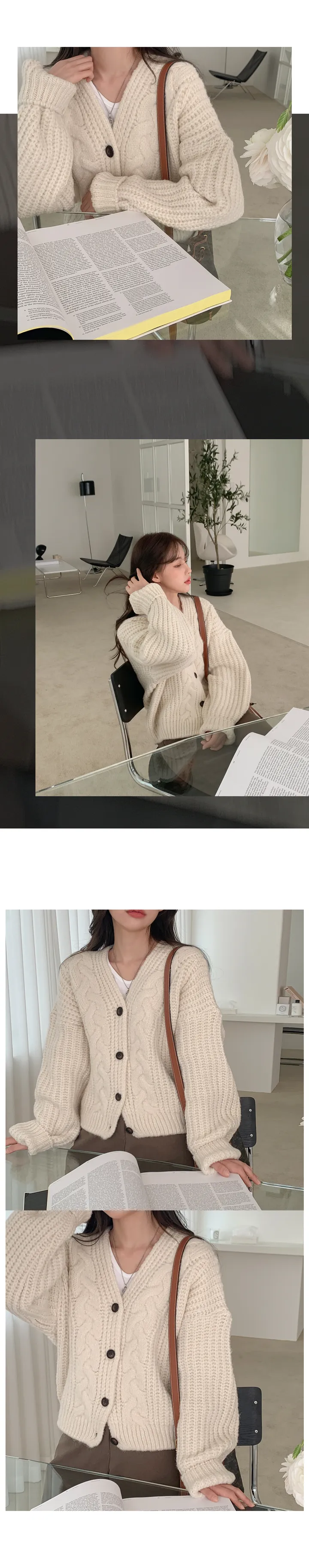 [고퀄리티/울소재]베어링 도톰 울 크롭 가디건 (4color) 상세 이미지 8