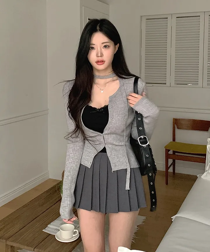 [초커타이set 💗] 몰린 초커 타이 세트 골지 니트 가디건 봄 가을 데이트룩 / 긴팔가디건 긴팔니트 데일리룩 하객룩 클래식블랑 상세 이미지 22