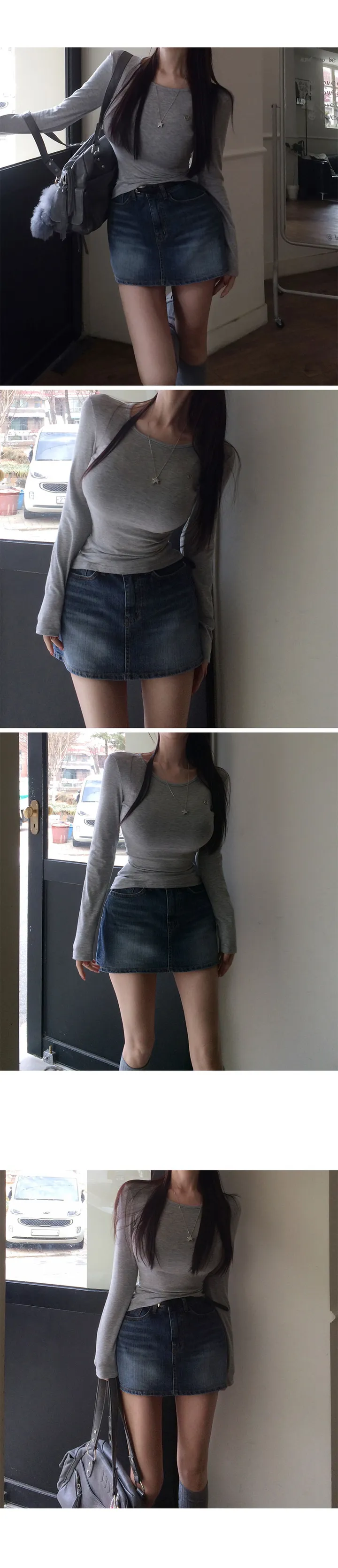 (2size)[매일입는/잘록허리!] made 레터 슬림 라운드 긴팔티 기본티 약기모 상세 이미지 14