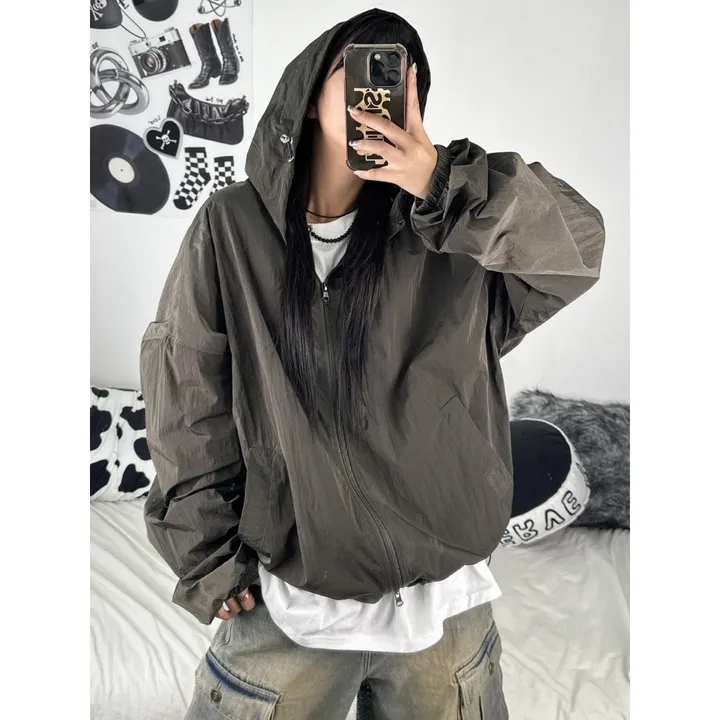 [재진행/UNISEX]고프 후드 루디 컬러 힙 윈드 집업 점퍼(chacoal,wine,blue) 상세 이미지 14