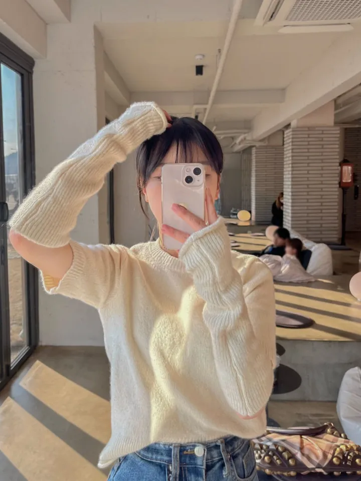 [워머SET/재진행‍🔥] 러블리 보들 울 핸드 워머 니트 세트 루즈핏 트임 반팔 니트티 라운드넥 토시 니트투피스 상세 이미지 46
