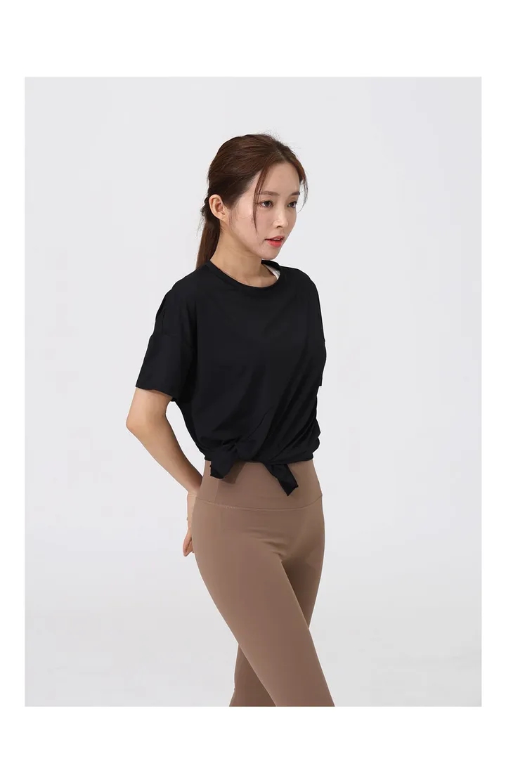 사이드 오픈 오버핏 힙커버 반팔 요가 티셔츠 여성 필라테스상의 루즈핏 요가복 운동복 상세 이미지 28