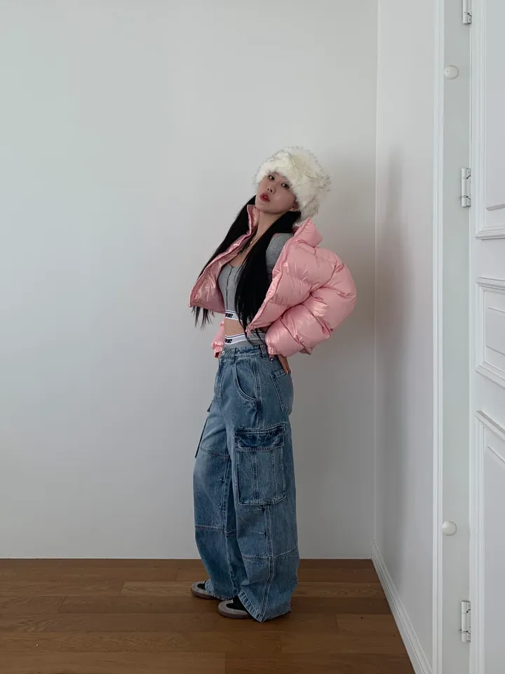 💗🤍전컬러당일발송🤍💗 크롭패딩 겨울신상 글로시패딩 유광패딩 숏패딩 스트링패딩 투웨이패딩 발레코어룩 y2k 크롭 숏 패딩 점퍼 상세 이미지 19