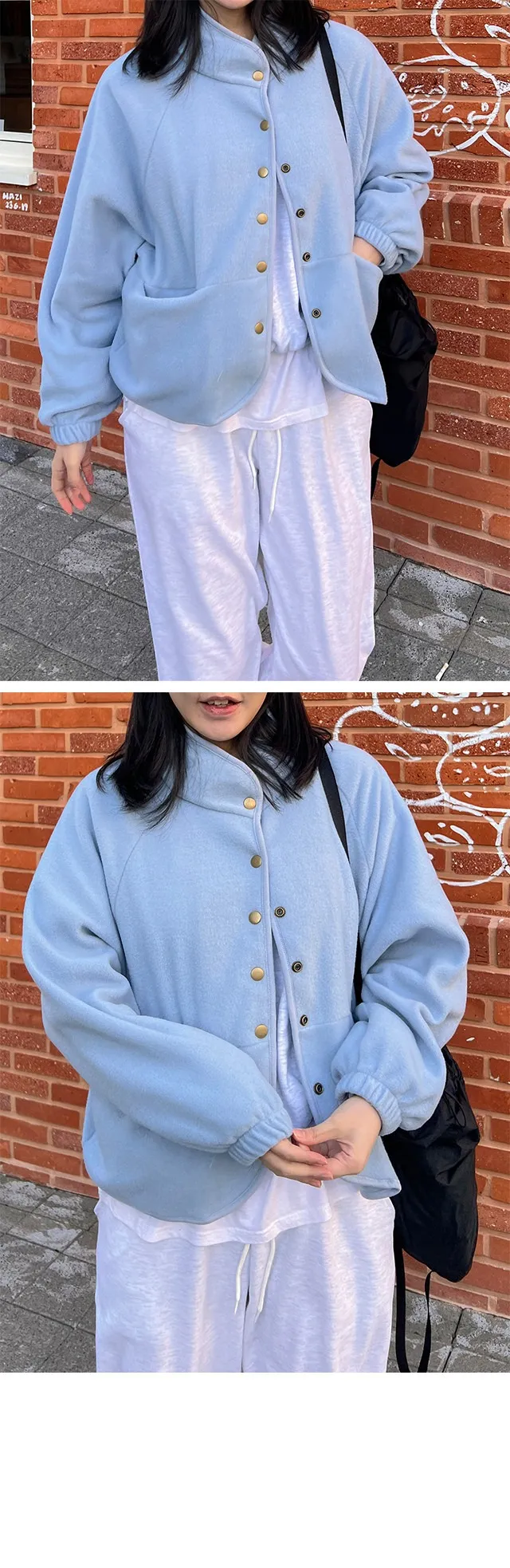 (기획/2color) 키딩 플리스 하이넥 래글런 포켓 루즈핏 기모 겨울 후리스 간절기 점퍼 상세 이미지 2