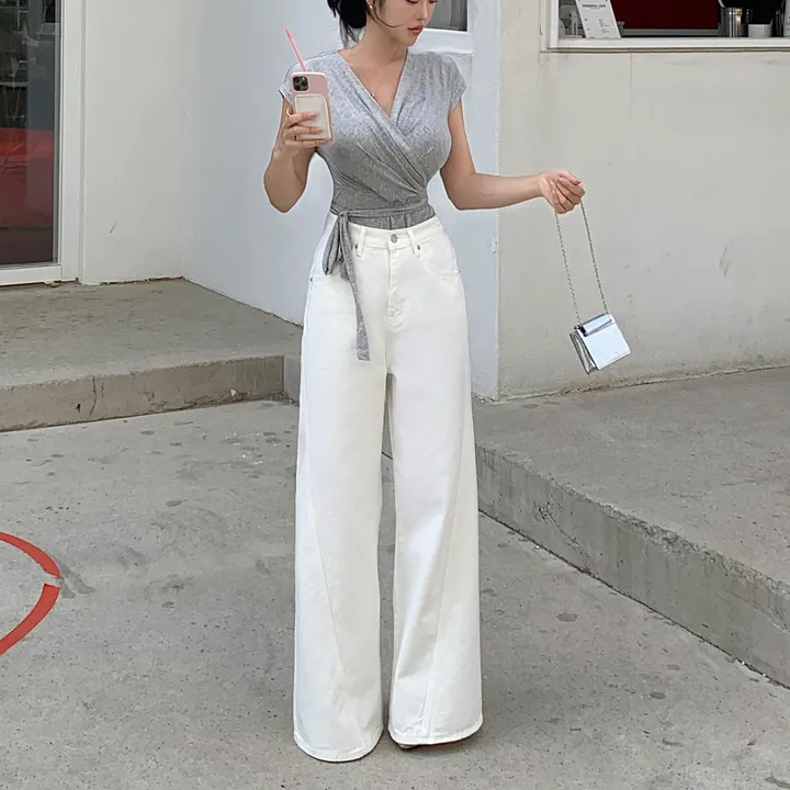 [개말라핏✨/~3XL/최저가] 사선 와이드 데님 일자청바지 하이웨스트 데님 체형커버 청바지-2col 상세 이미지 18