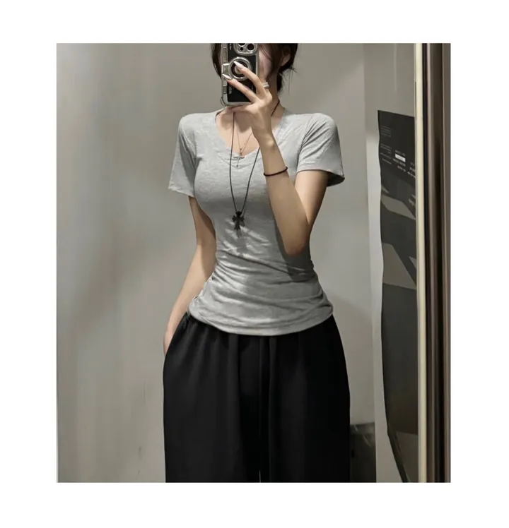 S,M,L [팔뚝살소멸!/레전드핏] 쫀득말라핏 브이넥 반팔티 상세 이미지 14