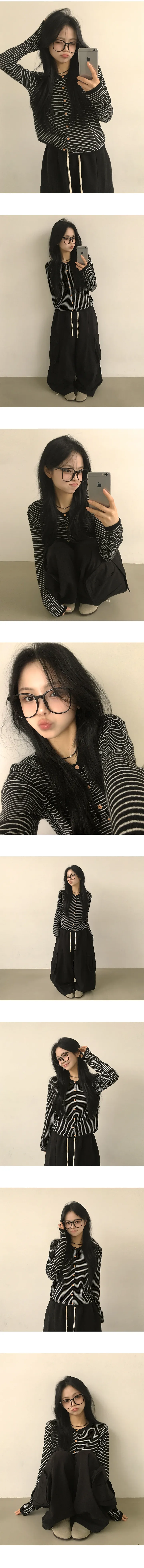 [꾸안꾸/여리여리~] 여유있는 말라핏, 데일리 배색 단가라 스트라이프 니트가디건 (2color) 상세 이미지 3