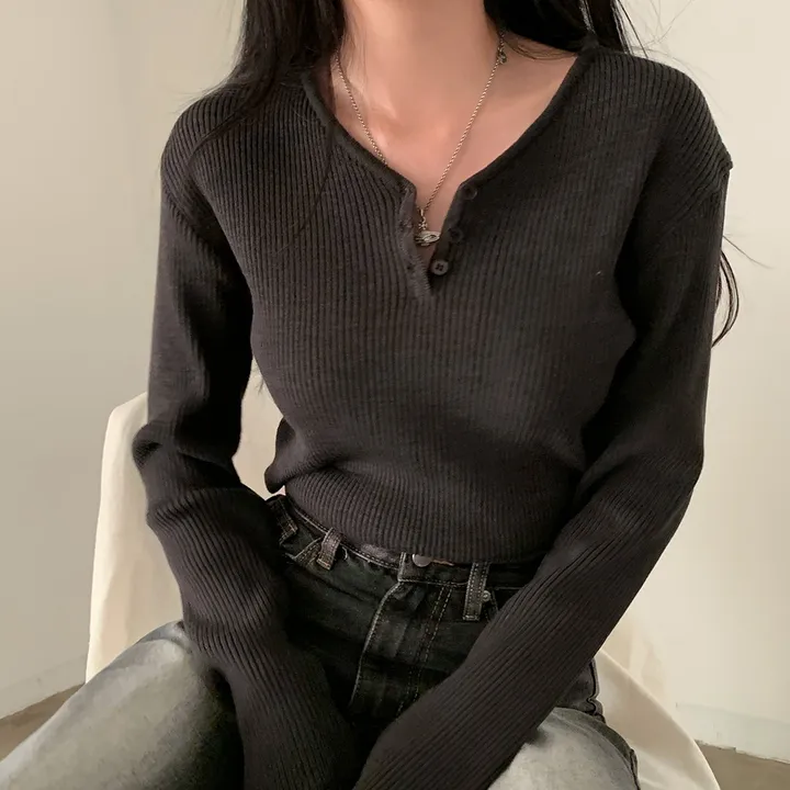 [4계절필수 디자인/연그레이 당일출고✨] 자체제작 #크치Made 젤리 버튼 트임 브이넥 골지 겨울 니트 긴팔티셔츠 - nt 상세 이미지 145