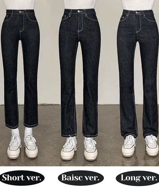 [숏,기본,롱/기장선택] 세론 하이웨스트 슬림 일자핏 스판 청바지 (2color) [데님/가을코디/가을청바지/흑청/생지/스티치]