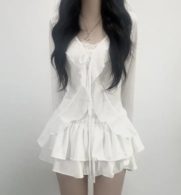 ruffle ribbon lace cardigan 러플 리본 레이스 가디건 (봄가디건, 러블리, 프릴, 니트가디건, 슬림핏, 여리여리) 상세 이미지 6