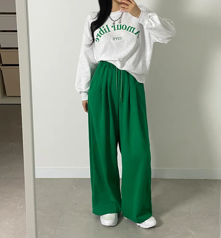 (*5col/핏보장*) 핀턱 와이드 팬츠 투턱 루즈핏 일자 오버핏 밴딩 트레이닝 추리닝 주름 슬랙스 하이웨스트 바지 상세 이미지 13