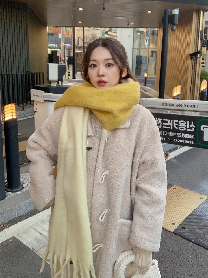 [완전강츄!!🧸한겨울까지쭉] 양털 뽀글이 롱 떡볶이 코트 더플 카라 오버핏 후리스 스웨이드 안감 부클 털 자켓 겨울 아우터 데일리 꾸안꾸 2COL 상세 이미지 48