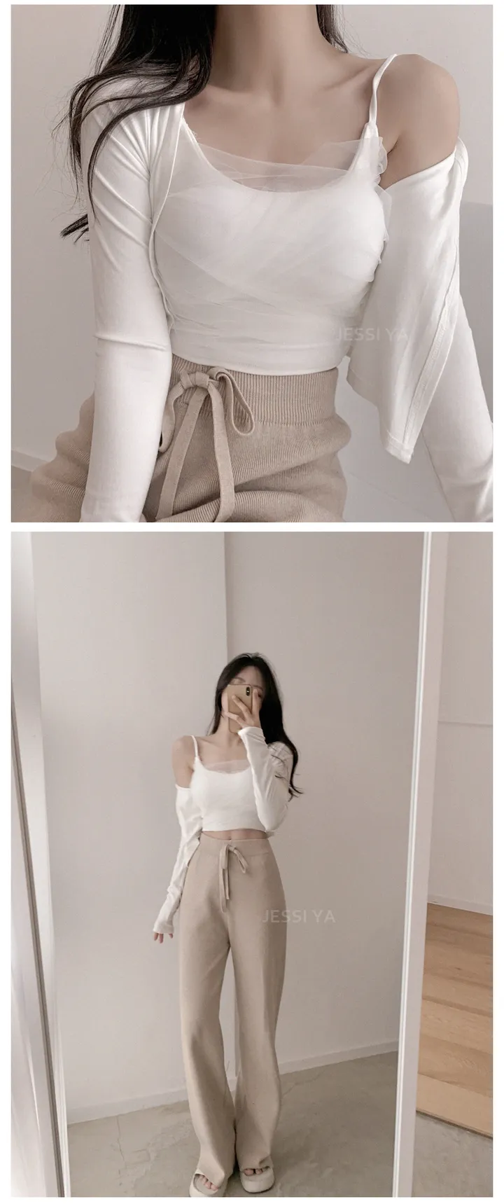 (나시+가디건SET) 레이스 셔링 나시 가디건 세트 상세 이미지 3