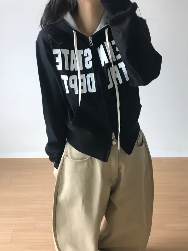 [투웨이] 뎁트 배색 반크롭 후드집업 상세 이미지 5
