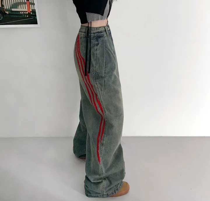 [ 가을신상 ! /  S, M, L   ]레드 라인 데님 트랙팬츠 청바지 * 뒷밴딩 ㅇ * [9OOD PANTS] 상세 이미지 9