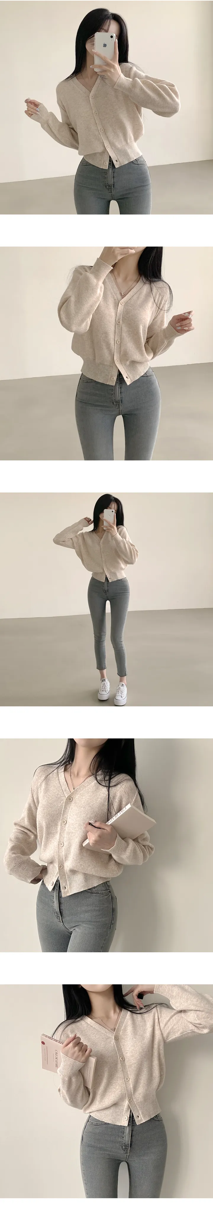 [허리잘록~/부드러워요] 말라보이는, 브이넥 무지 크롭 긴팔 니트가디건 (10color) 상세 이미지 6