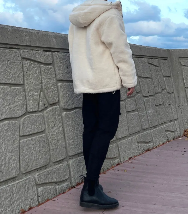 덤블 헤비 양털 패딩 오버핏 투웨이 스트링 후리스 뽀글이 후드 집업 자켓 점퍼 상세 이미지 119