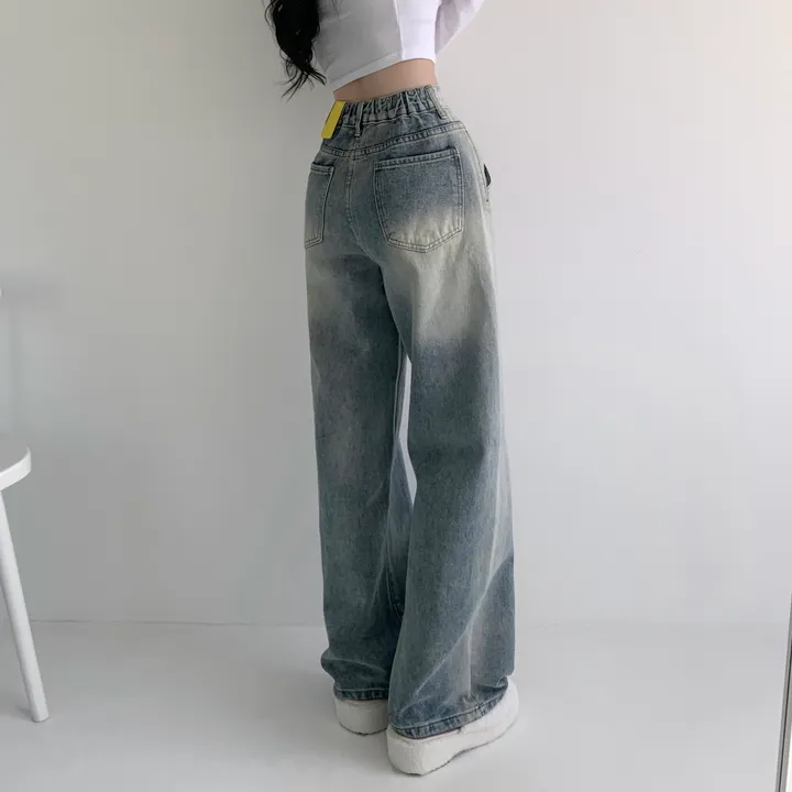 당일출고🚀[특가❤/핏보장] 선데이 원버튼 뒷밴딩 사이드 빈티지 워싱 하이웨스트 와이드 바지 데님팬츠 청바지 사계절청바지 상세 이미지 8