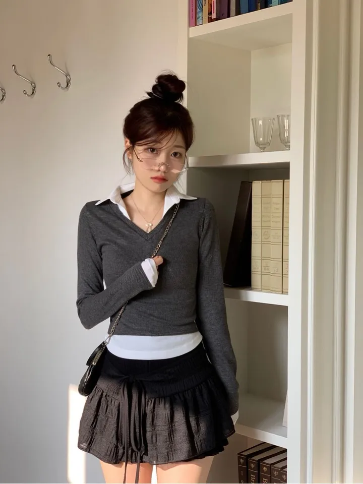 [캐시미어가디건ෆ잘록핏]르본 배색 아가일 패턴 잘록 시보리 카라넥 캐시미어 울니트 버튼 가디건 4color 상세 이미지 34