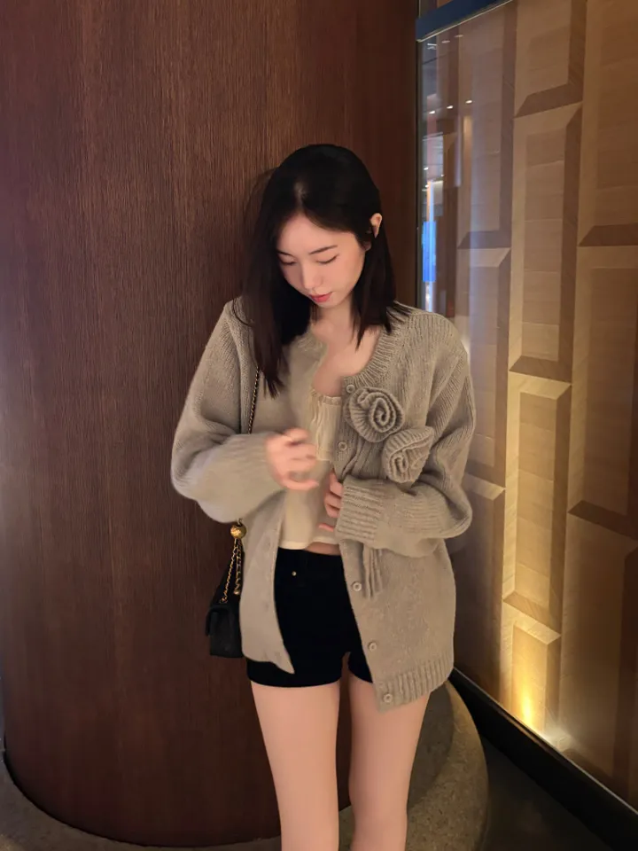 🌺제니 핀터레스트 무드 울50 꽃 코사지 루즈핏 가디건 상세 이미지 18
