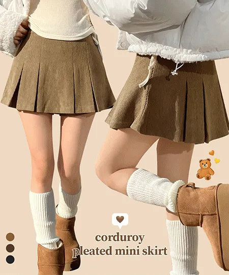 [핏보장🤎S-XL] 테리 코듀로이 골덴 플리츠 속바지 미니 스커트 치마 (3color)