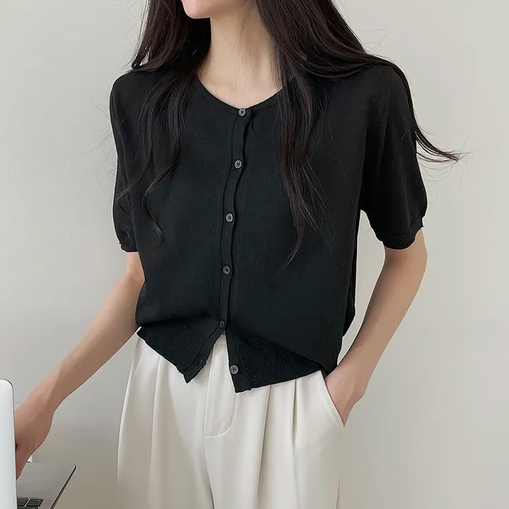 1+1할인!![고퀄뱀부소재!/기획특가] 설렘가득 봄여름가을내내 입기좋은 크롭 라운드넥 or 브이넥 반팔 린넨 반팔가디건 상세 이미지 24